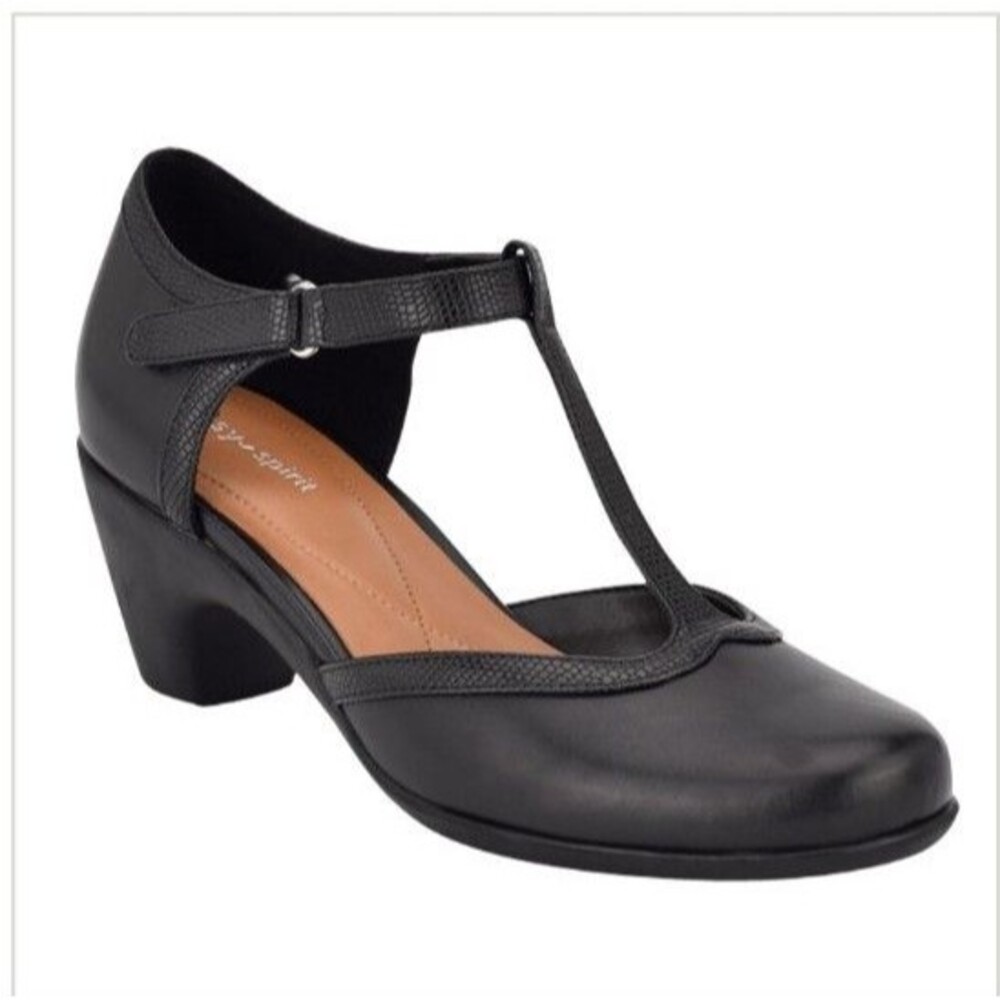 NEW! Women's Easy Spirit Cara T-Strap Adjustable Pumps, Black Size 9.5N